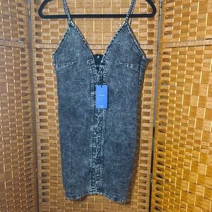 Black acid wash Denim mini Dress